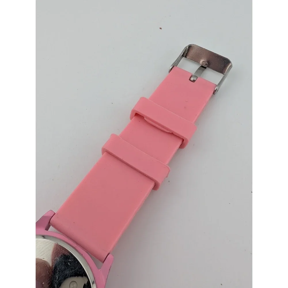 Geneva‎ Watch Women 38mm Case Crystal Bezel Pink Silicone Band- New Battery